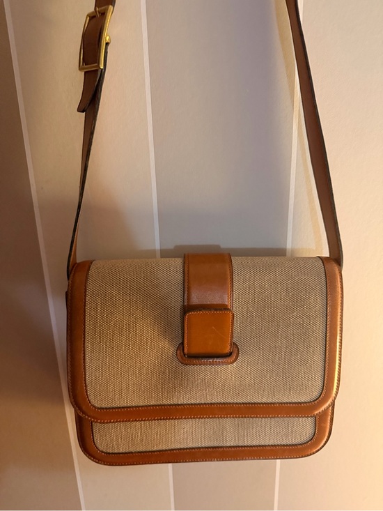 Hermes Handbags - Hermes Beige Canvas and Tan Leather Shoulder Bag